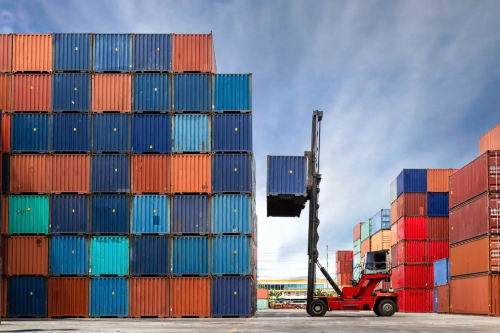 Container with forklift – Industrial logistics operations.
